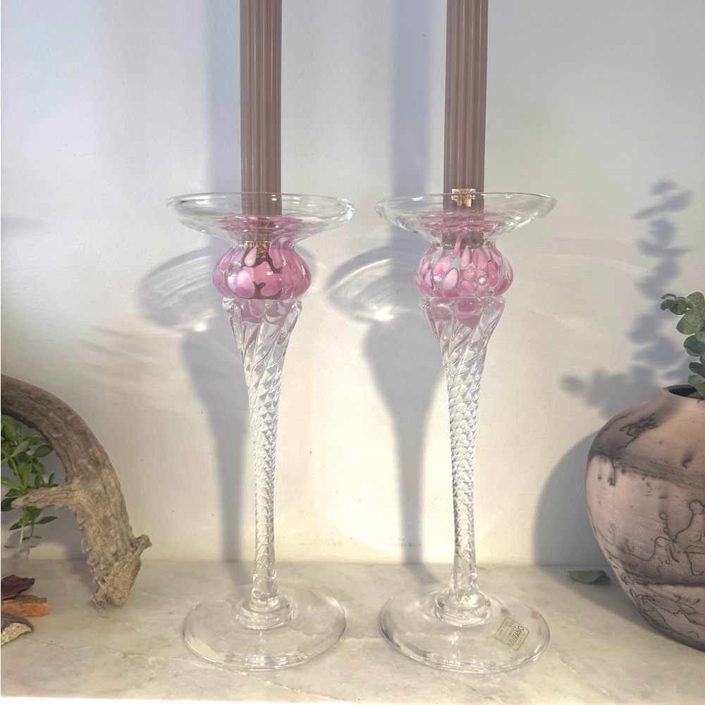 Murano Glass Candlestick Holder Set of 2